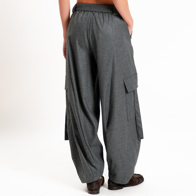 Philia loft-Pantalone cargo in flanella con cintura - grigio