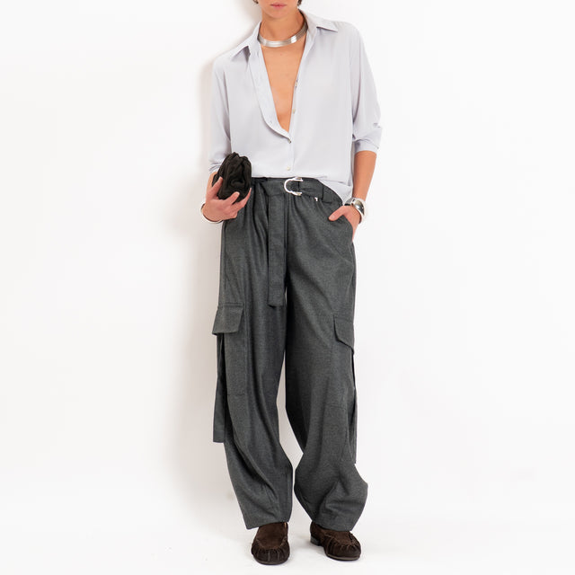 Philia loft-Pantalone cargo in flanella con cintura - grigio