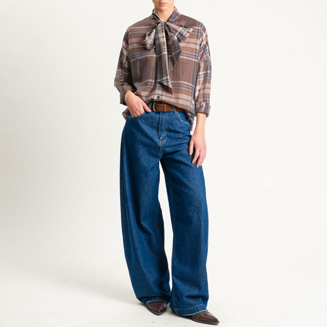 Philia Loft-Camicia check lyocell con fiocco - moka/beige/celeste