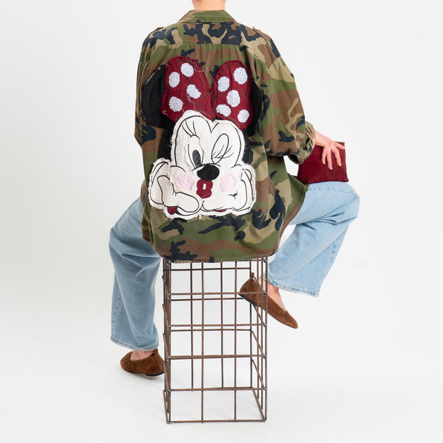 Philia Loft-Giacca camicia vintage con patch - militare/moro/beige