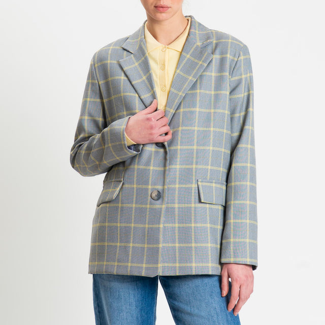 Philia Loft- Giacca quadri due bottoni - grigio/giallo