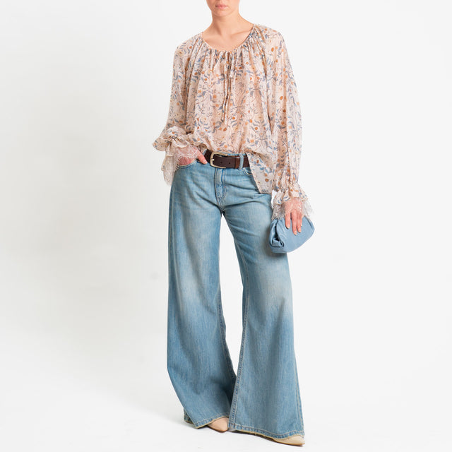 Philia Loft-Blusa mussola fantasia floreale - sand/avio/cuoio
