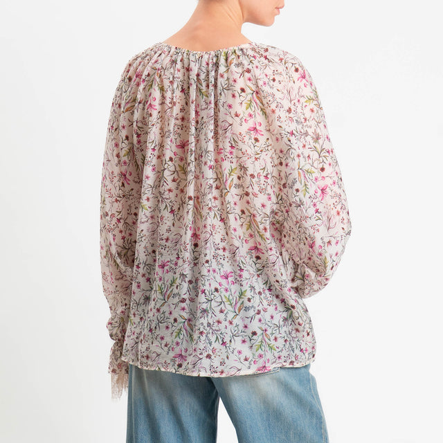 Philia Loft-Blusa tencel fantasia provenzale - burro/ciclamino/verde