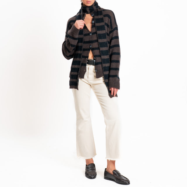 Philia loft-Cardigan mohair a righe con sciarpa - cioccolato/nero