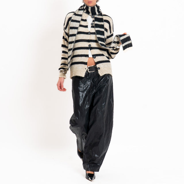 Philia loft-Cardigan mohair a righe con sciarpa - panna/nero