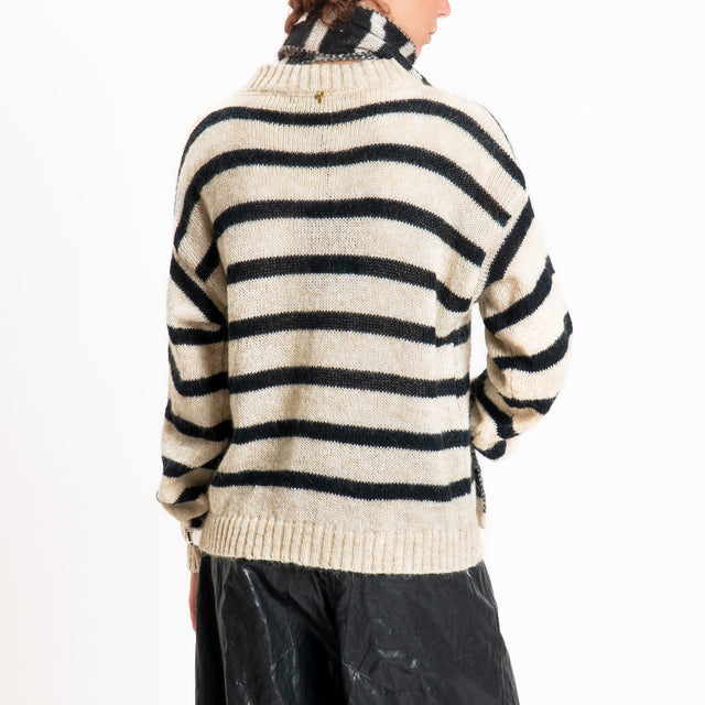 Philia loft-Cardigan mohair a righe con sciarpa - panna/nero
