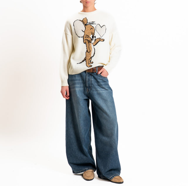 Philia loft-Maglia cartoons misto alpaca - panna