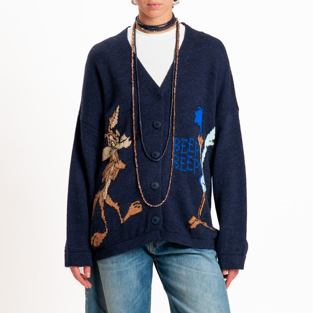 Philia loft-Cardigan cartoons misto alpaca - blu