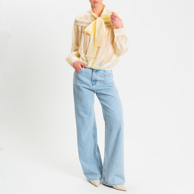 Philia Loft- Camicia georgette con pizzo - giallo
