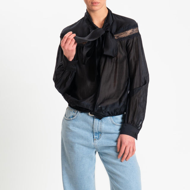 Philia Loft- Camicia georgette con pizzo - Nero