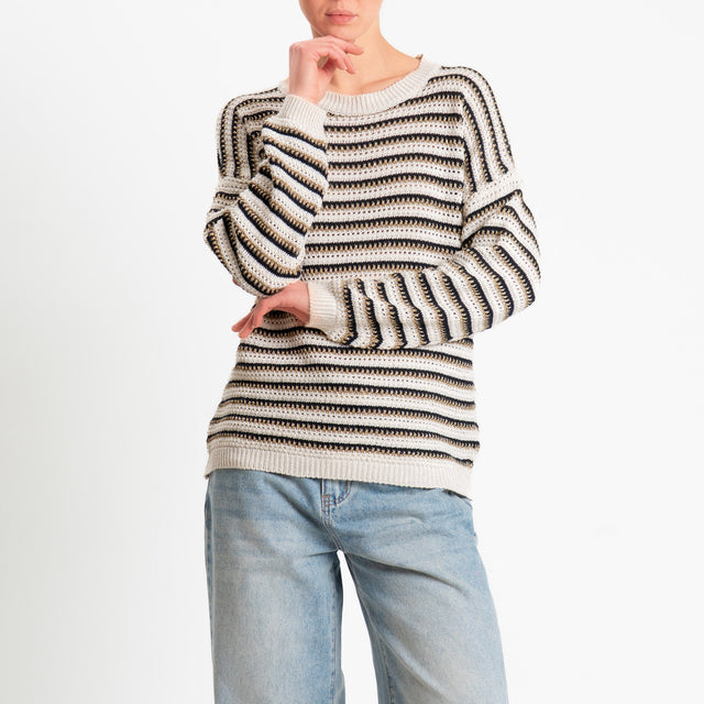 Philia Loft-Maglia girocollo filo lurex - panna/nero