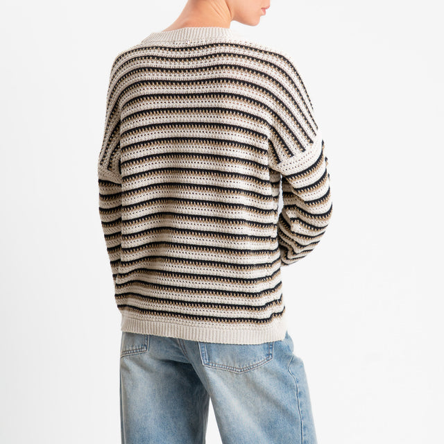 Philia Loft-Maglia girocollo filo lurex - panna/nero