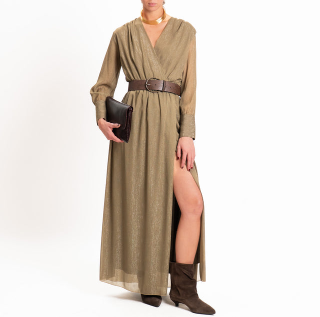 Philia loft-Abito scollo a v con cintura - muschio