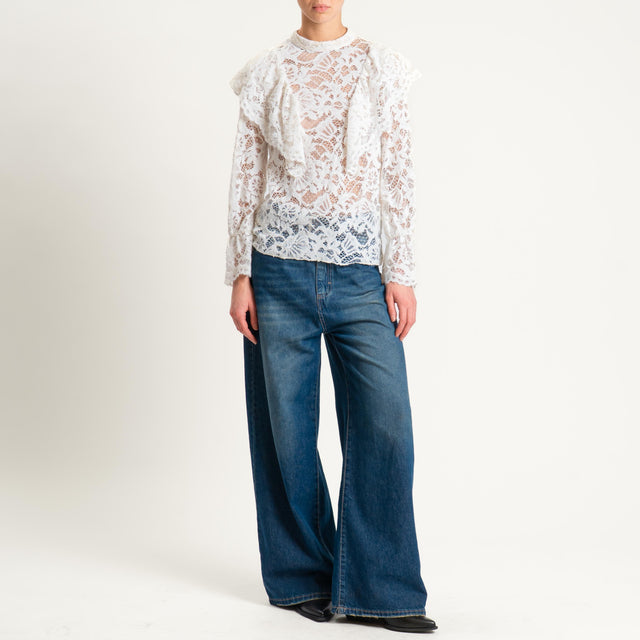 Philia Loft-Blusa in pizzo con rouches - burro