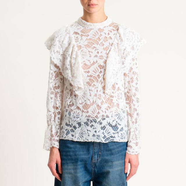 Philia Loft-Blusa in pizzo con rouches - burro
