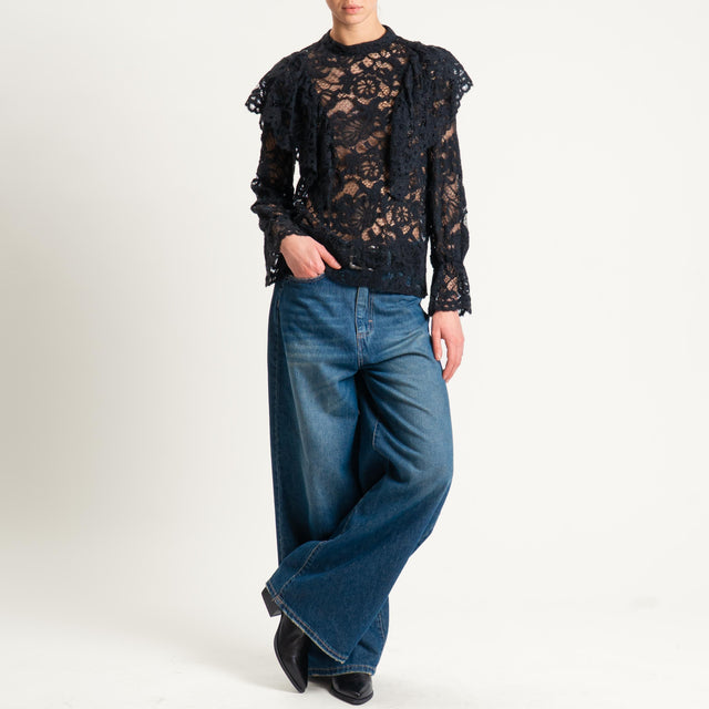 Philia Loft-Blusa in pizzo con rouches - nero