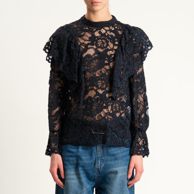 Philia Loft-Blusa in pizzo con rouches - nero