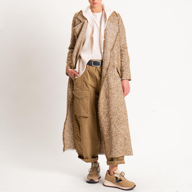 Philia Loft-Cappotto melange spacchi laterali - beige/moro/senape