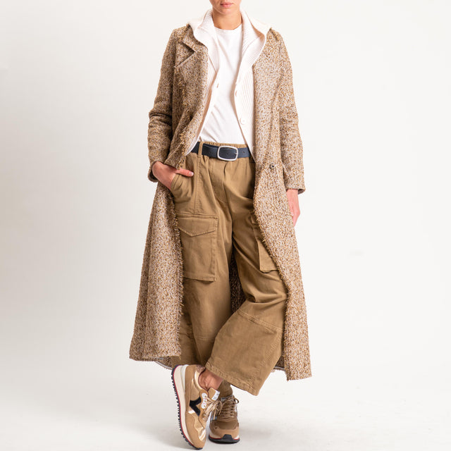 Philia Loft-Cappotto melange spacchi laterali - beige/moro/senape