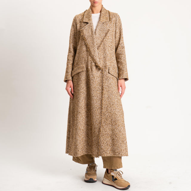 Philia Loft-Cappotto melange spacchi laterali - beige/moro/senape