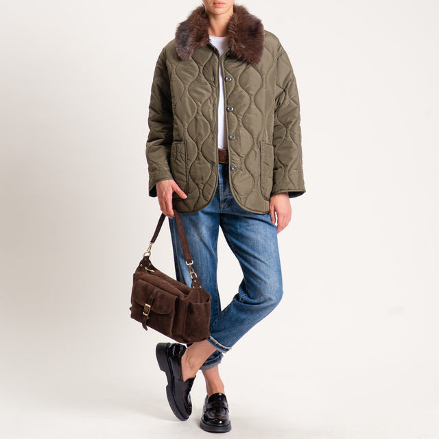 Philia Loft-Giacca trapuntata collo ecopelliccia - militare