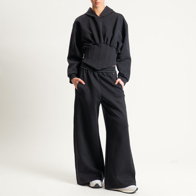 Philia Loft-Pantalone punto milano con elastico - nero