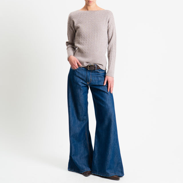 Philia Loft-Maglia trecce bordi a coste - fango