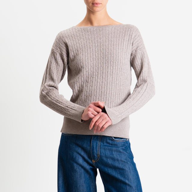 Philia Loft-Maglia trecce bordi a coste - fango