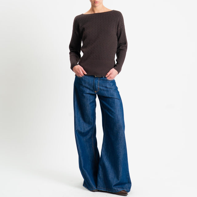 Philia Loft-Maglia trecce bordi a coste - cioccolato