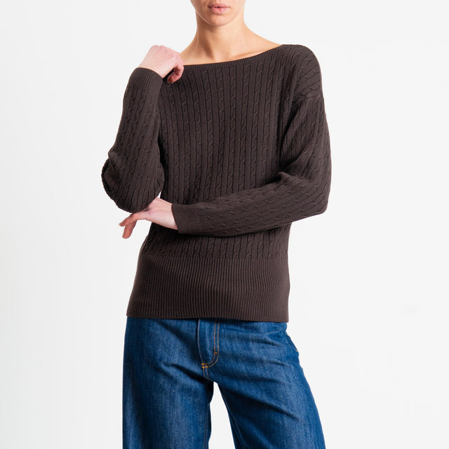 Philia Loft-Maglia trecce bordi a coste - cioccolato