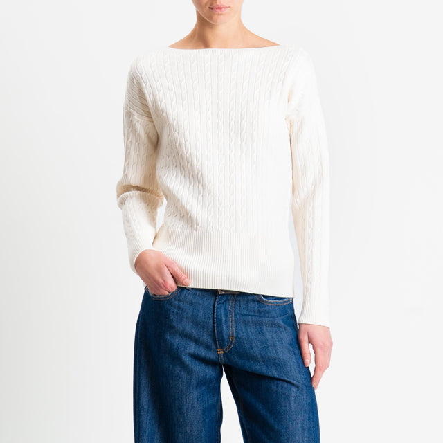 Philia Loft-Maglia trecce bordi a coste - burro