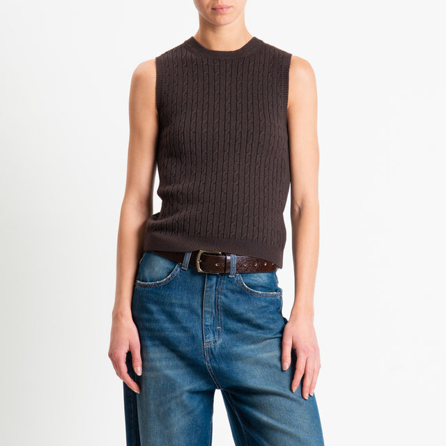 Philia Loft-Gilet trecce bordi a coste - cioccolato