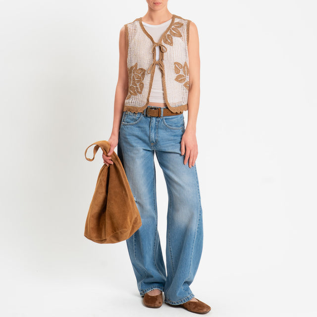 Philia Loft-Gilet traforato con ricami - biscotto/burro