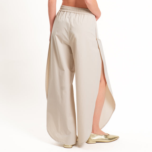 Philia Loft-Pantalone spacchi laterali elastico in vita - sabbia