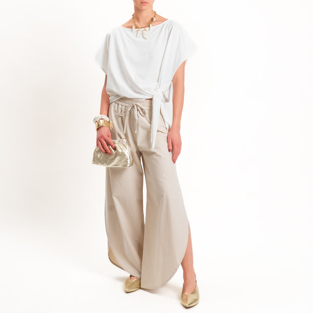 Philia Loft-Pantalone spacchi laterali elastico in vita - sabbia
