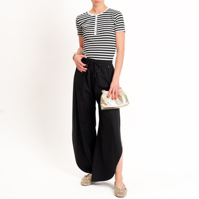 Philia Loft-Pantalone spacchi laterali elastico in vita - nero