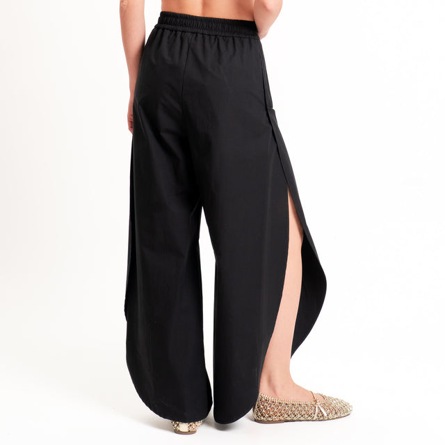 Philia Loft-Pantalone spacchi laterali elastico in vita - nero