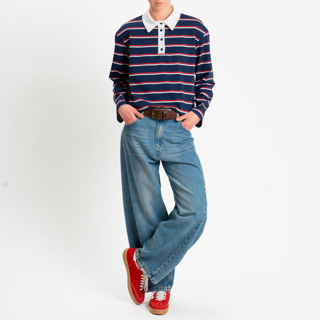 Philia Loft-Maglia a righe collo polo con spalline - blu/rosso