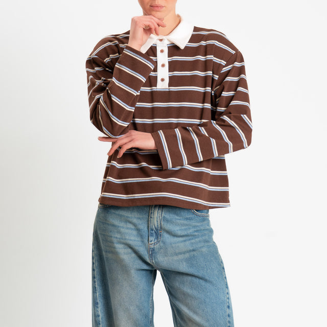 Philia Loft-Maglia a righe collo polo con spalline - moro/celeste