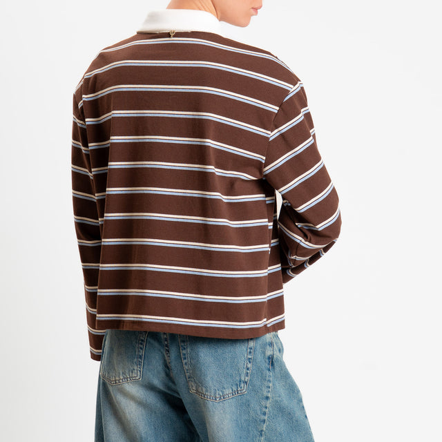 Philia Loft-Maglia a righe collo polo con spalline - moro/celeste