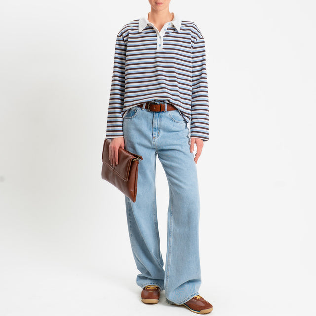 Philia Loft-Maglia a righe collo polo con spalline - celeste/moro