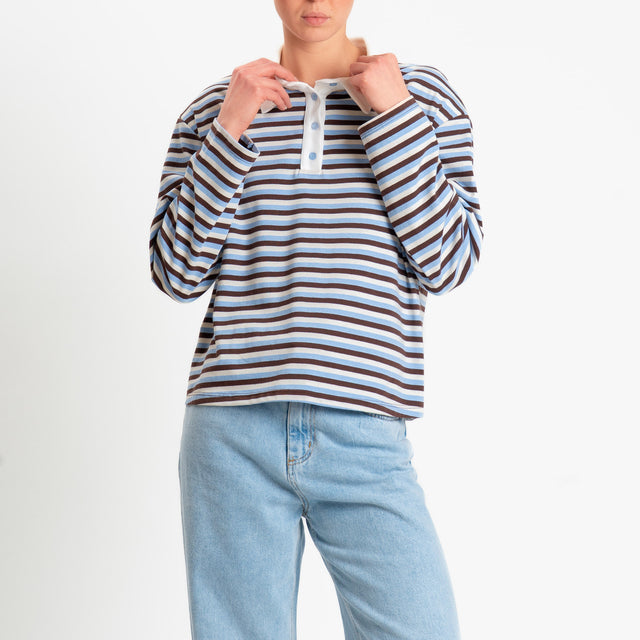 Philia Loft-Maglia a righe collo polo con spalline - celeste/moro