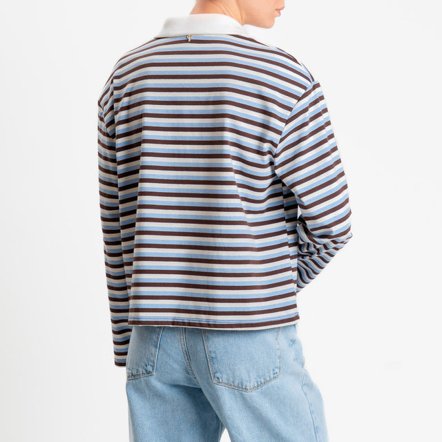 Philia Loft-Maglia a righe collo polo con spalline - celeste/moro