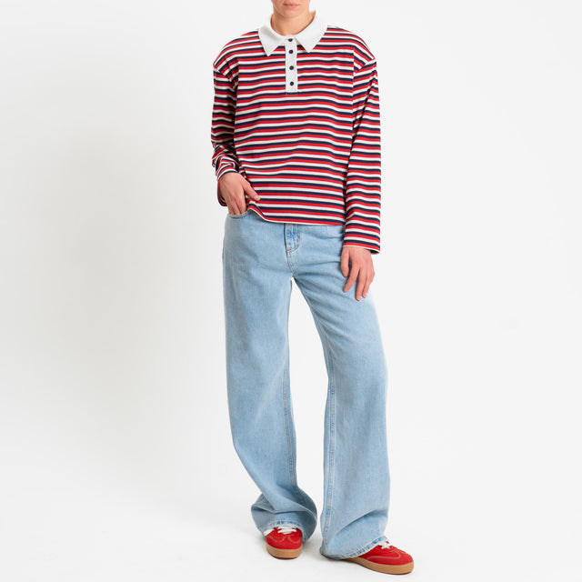Philia Loft-Maglia a righe collo polo con spalline - rosso/blu