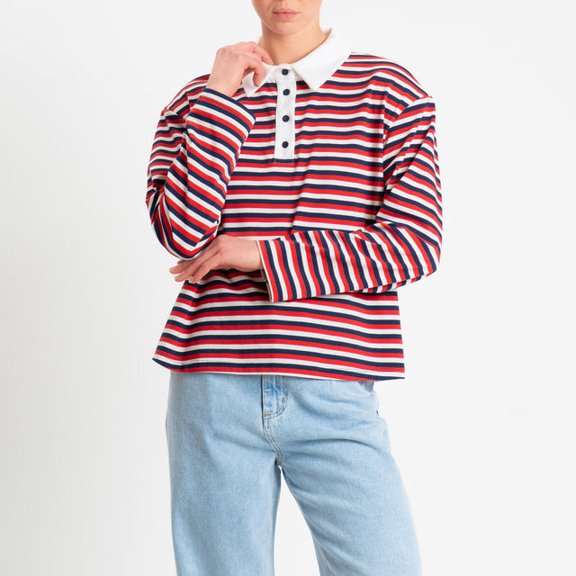 Philia Loft-Maglia a righe collo polo con spalline - rosso/blu