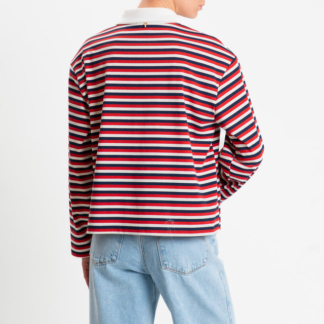 Philia Loft-Maglia a righe collo polo con spalline - rosso/blu