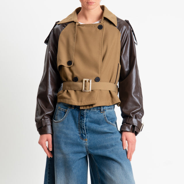 Philia Loft-Bomber doppio tessuto con cintura - biscotto/moro