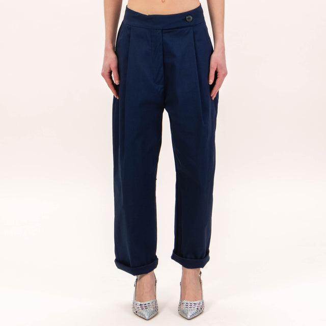 Haveone-Pantalone cotone elasticizzato con pinces - blu