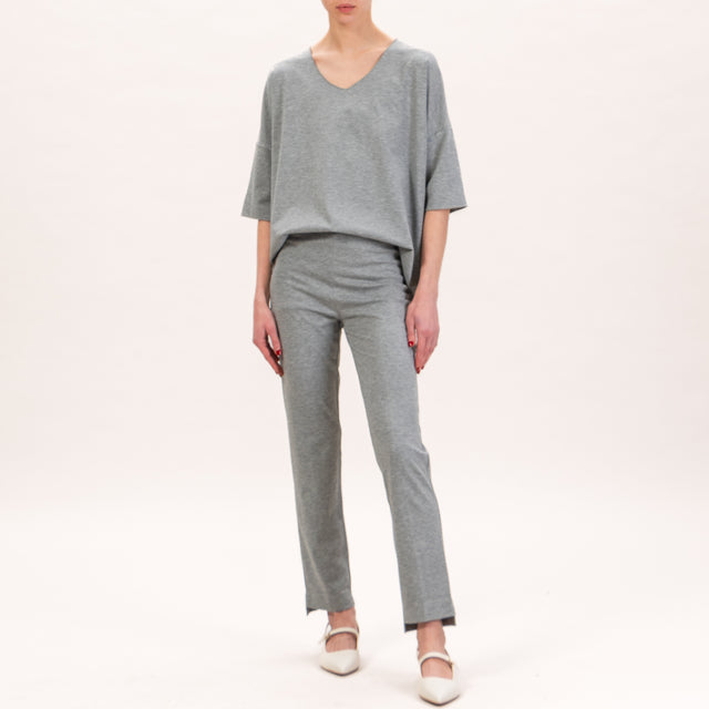 Haveone-Pantalone slim punto milano - grigio chiaro