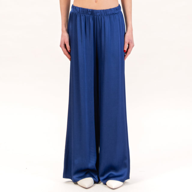 Haveone-Pantalone elastico in satin - blu notte